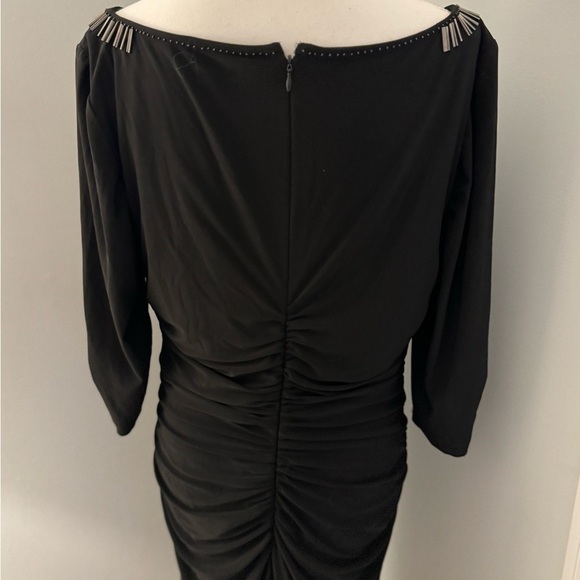 Adrianna papell black beaded 3/4 Sleeve  Evening Bodycon Dress Stretchy 16 - Picture 8 of 15